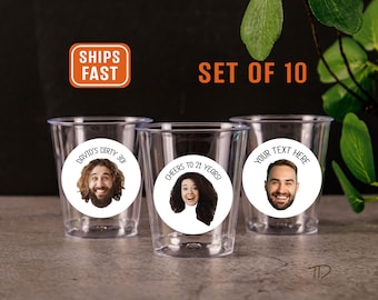 Set of Plastic Shot Glasses, custom face on shot glass bulk, Personalized birthday decorations, Bachelor/Bachelorette Party, birthday favors
