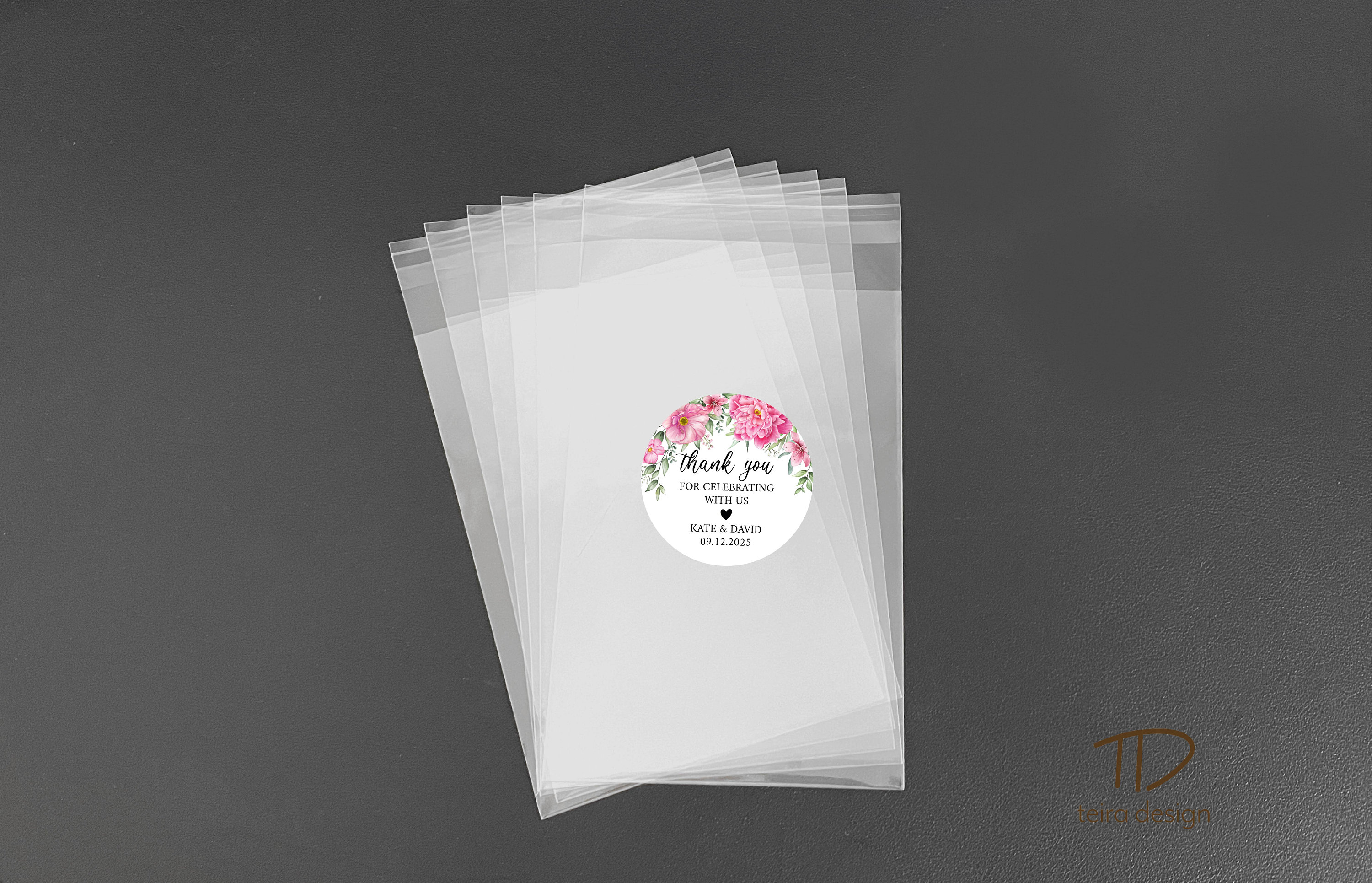 30x Baby Shower Christening Favour Bags With Ties & Tags - Clear Cellophane Peach