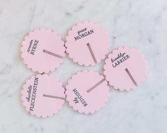 Personalized Scallop Acrylic Drink Tags, Bridal and Baby Shower, Wedding, Birthday Party