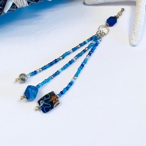 Blue Ceiling Fan Pull Blue Light Pull Chain Beaded Fan Pull Blue Seed Beads Topped With A Pretty Bead With 3 Beaded Strands