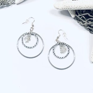 Silver Hoop Earrings, Silver Dangle Earrings, Layered Hoop Earrings, Dainty Earrings, Textured Earrings, Gift for Her