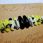 Neon yellow ,black and white nails
