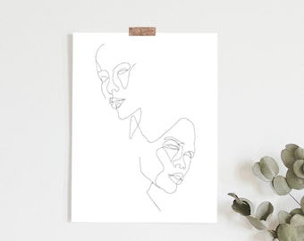 FACES | PRINTABLE | Minimal Line Drawing Face | Boho| Feminine Art Print | Minimalist Decor| Modern Art Print | Black White | Neutral
