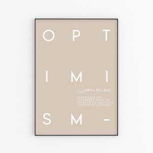 Optimism Print | PRINTABLE Definition Wall Art | Inspirational Quote Prints | Aesthetic Decor | Minimal Typography Modern Brown Tan Print