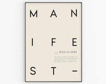 Manifest Print | DIGITAL ART | Definition Wall Art | Affirmation Attract Print | Aesthetic Decor | Modern Quote Print Beige and Black