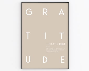 Gratitude Definition Print | PRINTABLE Wall Art | Minimal Aesthetic Quote Prints | Inspirational Quotes | Modern Beige Tan Brown Art