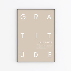 Gratitude Definition Print | PRINTABLE Wall Art | Minimal Aesthetic Quote Prints | Inspirational Quotes | Modern Beige Tan Brown Art