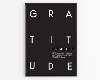 Gratitude Print | PRINTABLE | Definition Wall Art | Minimal Aesthetic Quote Prints | Inspirational Quotes | Modern Wall Art | Black Art