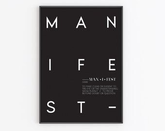Manifest Definition Print | DIGITAL ART | Black Wall Art | Affirmation Attract Print | Aesthetic Decor | Modern Quote Print Beige and Black