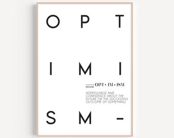 Optimism Print | PRINTABLE | Definition Wall Art | Quote Prints | Aesthetic Decor | Inspirational Quotes | Modern Print Black and White Art