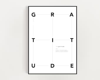 Gratitude Print | PRINTABLE | Minimalist Definition Poster | Grid Black White | Aesthetic Wall Decor | Abstract Quote Print | Inspirational