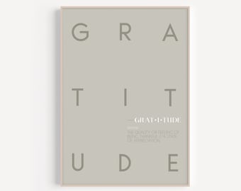 Gratitude Print | PRINTABLE | Definition Wall Art | Minimal Aesthetic Quote Prints | Inspirational Quotes | Modern Wall Art | Sage Green
