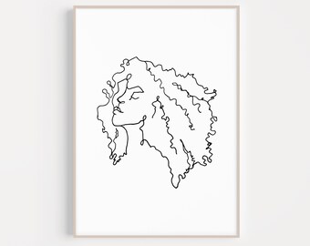African Natural Hair Female WOC Print | PRINTABLE | Aesthetic Minimalist Single Line Drawing | Boho Feminine Decor | Curly Black Woman Print