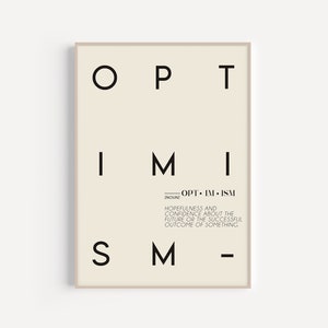 OPTIMISM Definition Minimalist Beige Print DIGITAL DOWNLOAD | Modern Inspirational Positivity Quote Wall Art | Aesthetic Gift for Him or Her
