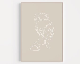 Natural Hair Bun Female WOC Print Brown | PRINTABLE | Aesthetic Minimalist Single Line Figure Drawing | Boho Feminine Decor Black Woman Art