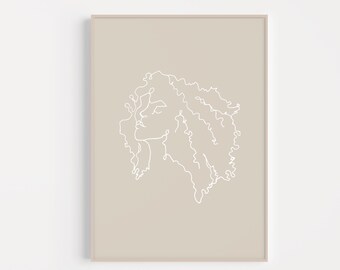 African Natural Hair Female WOC Print Tan Brown | PRINTABLE | Aesthetic Minimalist Single Line Drawing | Boho Feminine Decor | Black Woman
