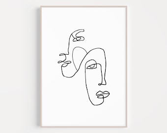 Minimalist Single Line Drawing Face | PRINTABLE | Abstract Drawing Face | Boho Feminine Art Print | Modern Art Print | Black and White Print
