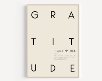 Gratitude Print | PRINTABLE | Definition Wall Art | Aesthetic Decor Quote Prints | Inspirational Quotes | Modern Wall Art | Black Beige Tan