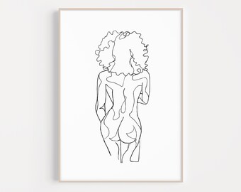 Black Natural Hair Figure Drawing Print | PRINTABLE | Minimalist Aesthetic Woman Body Single Line Drawing | African Woman Curly WOC Body