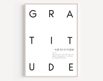 Gratitude Print | PRINTABLE | Definition Wall Art | Aesthetic Decor Quote Prints | Inspirational Quotes | Modern Wall Art | Black and White