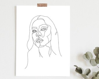 HER | ART PRINT | Minimal Line Drawing Face | Boho| Feminine Figure Print | Minimalist Decor| Modern Art Print | Black White | Neutral
