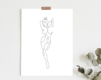 FEMALE / ART PRINT / Minimal Line Figure Drawing / Boho/ Feminine Art Print / Minimalist Decor/ Art Print / Black White / Neutral