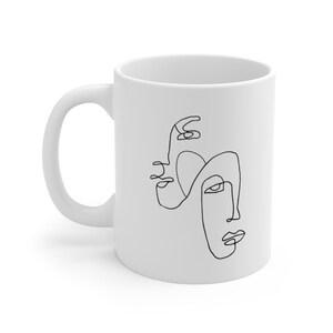 Minimal Face Drawing White Ceramic Mug | Christmas Gift for Her | Gifts under 20