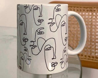 Hand-drawn Minimal Faces Continuous Line Drawing Coffee Mug | Christmas Gifts under 25