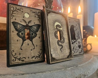 First Threshold Collection Engraved Wood Switch Plate Cover, Snake Art, Gothic Home Decor,