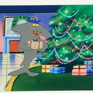Animation Cel vintage Sharkie Animation Production Cel Configuration + Art bonus gratuit + Impression couleur Arrière-plan-1990&#39;s