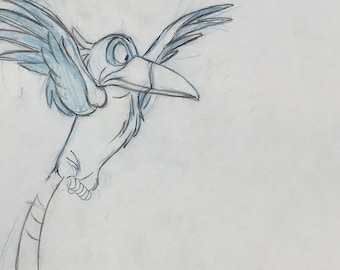 Vintage Vintage Animatie Productie Tekening - Blauw en Zwart Potlood - 1980's