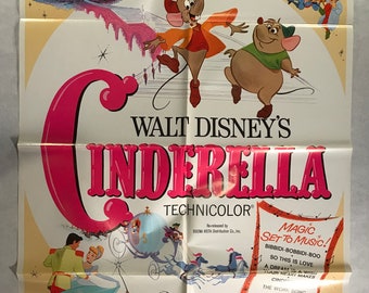 Disney US One Sheet Original Movie Poster “ Cinderella “ Walt Disney - Original Vintage 1973 Re-Release in Excellent Condition