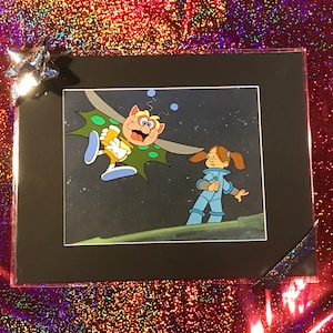 Animation Cel Outer Space Bat Creature -2 Production Cels -Tang Orange Drink-  Matted - Original - One Of A Kind - 1970&#39;s