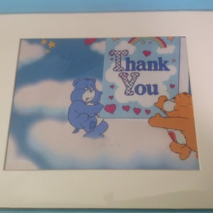 CARE BEARS Animation Production 2 Cel Setup - Matted - Original - One Of A Kind - 1980&#39;s