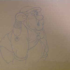 Animation Production Drawing - Don Bluth&#39;s Troll In Central Park Blue and Black Pencil -1990&#39;s