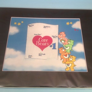 Care Bears Animation Production Cel and Color Print Background with Matching Drawing - 1980&#39;s - Matted - Original One Of A Kind