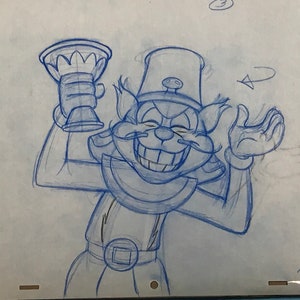 Mighty Mouse Cartoon - Animation Production Drawing - Oil Can Harry - Drawn In Blue Pencil - 1970’s