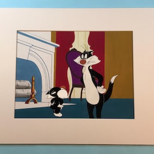 Vintage Sylvester Animation Production Cel + Color Print Background - Original - One Of A Kind - 1956