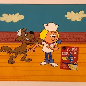 Animation Cels Vintage CAPT&#39;N CRUNCH Production 3 Cel Setup With Background -Matted - Original - Hand-Inked - 1960&#39;s