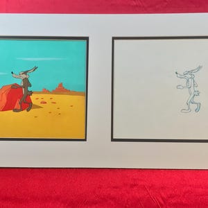 Animation Cel Vintage Wile E. Coyote Animation Production 2 Cel Setup with Master Painted Production Background 1970’s