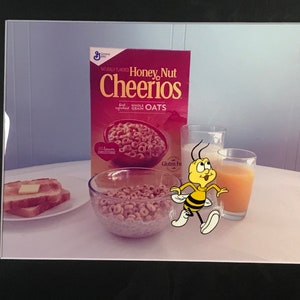 Animation Production Cel  CHEERIOS BEE Laying on Glass and Background- Original - 1980&#39;s Free Bonus Gift Included - Disney