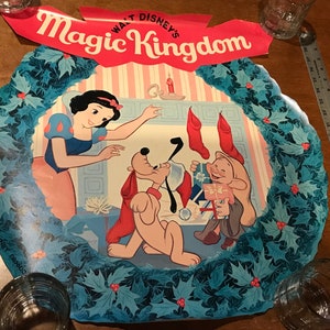Vintage Walt Disney Magic Kingdom Holiday Poster - 1960’s - Snow White, Pluto, and Dopey - Original Release - Rare