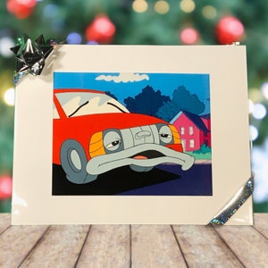 Vintage Animation Production Cel - Cartoon Car - Original - One Of A Kind- Free Bonus Art - Walt Disney