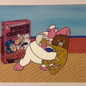 Animation Cels Vintage Punch Crunch Production 3 Cel Setup With Background Matted Original - Hand-Inked - 1960&#39;s