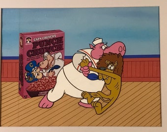 Animación Cels Vintage Punch Crunch Production 3 Cel Setup con fondo mate original - Entintado a mano - Años 60