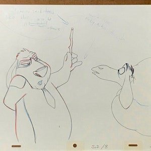 Rover Animation Production Drawing - Black, Red, and Blue Pencil - 1990&#39;s