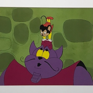 Film d&#39;animation Mighty Mouse en action Film de production d&#39;animation Cellulaire en train de marteler le méchant génie des années 1970