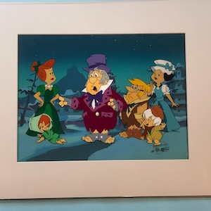 Flintstone Christmas Carol Animation Production Multi Cel Setup with Production Background -1980’s