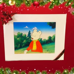Rupert Animation Production Cel with Color Print Background - Free Bonus Gift Included - Walt Disney - Original One Of A Kind - 1980&#39;