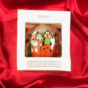 Vintage Christmas Ornament Vintage 1984 - Rare Glass Hallmark featuring Mickey  + Gang
